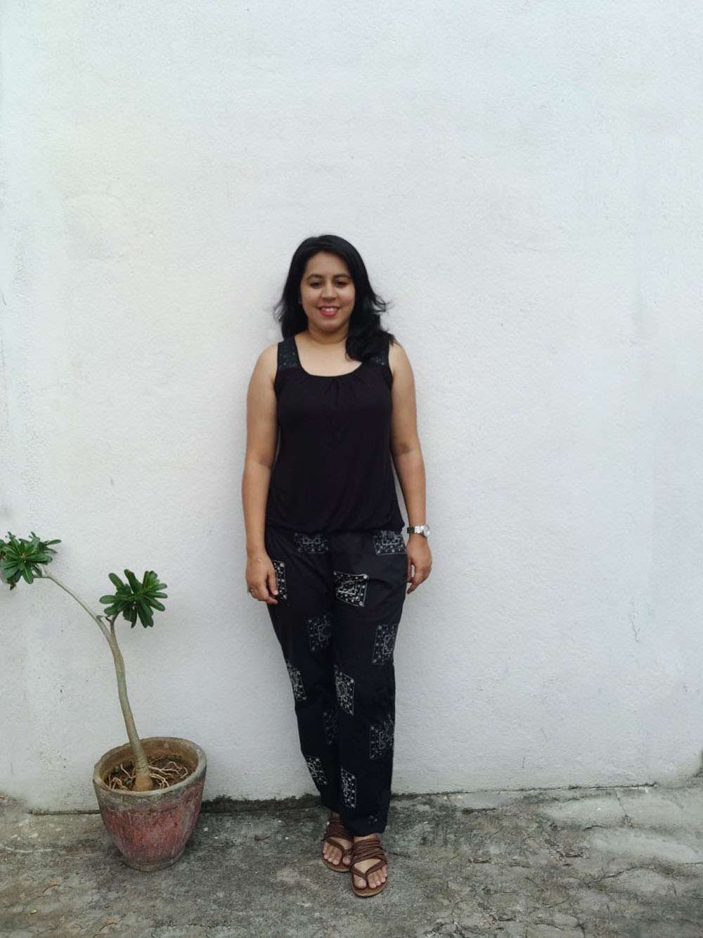 Smokey black hand block printed pants (M)