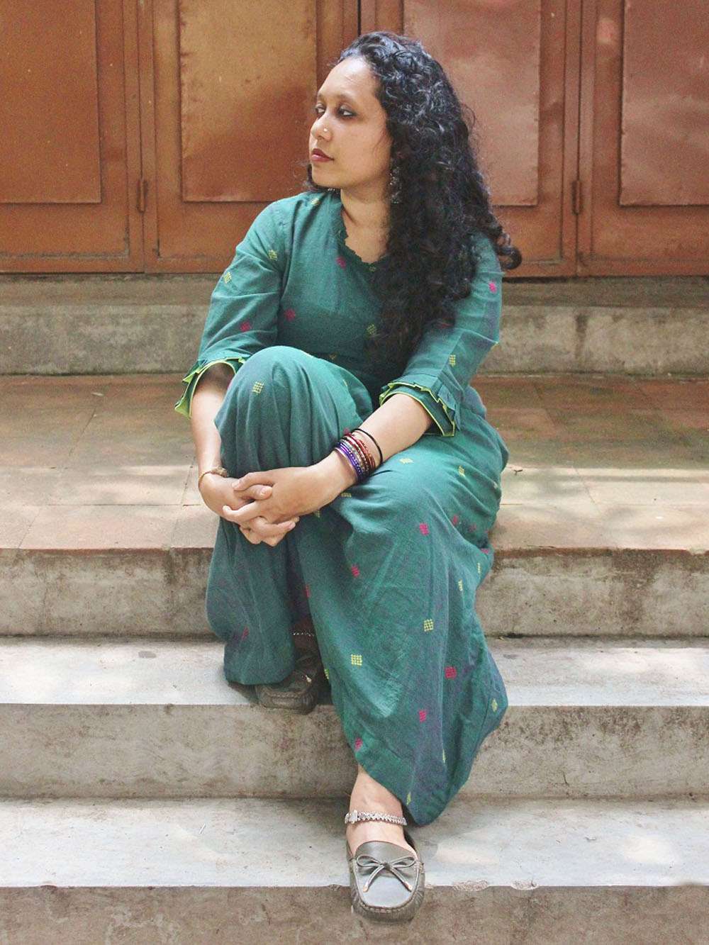 Handloom Cotton Square motif maxi dress (S)