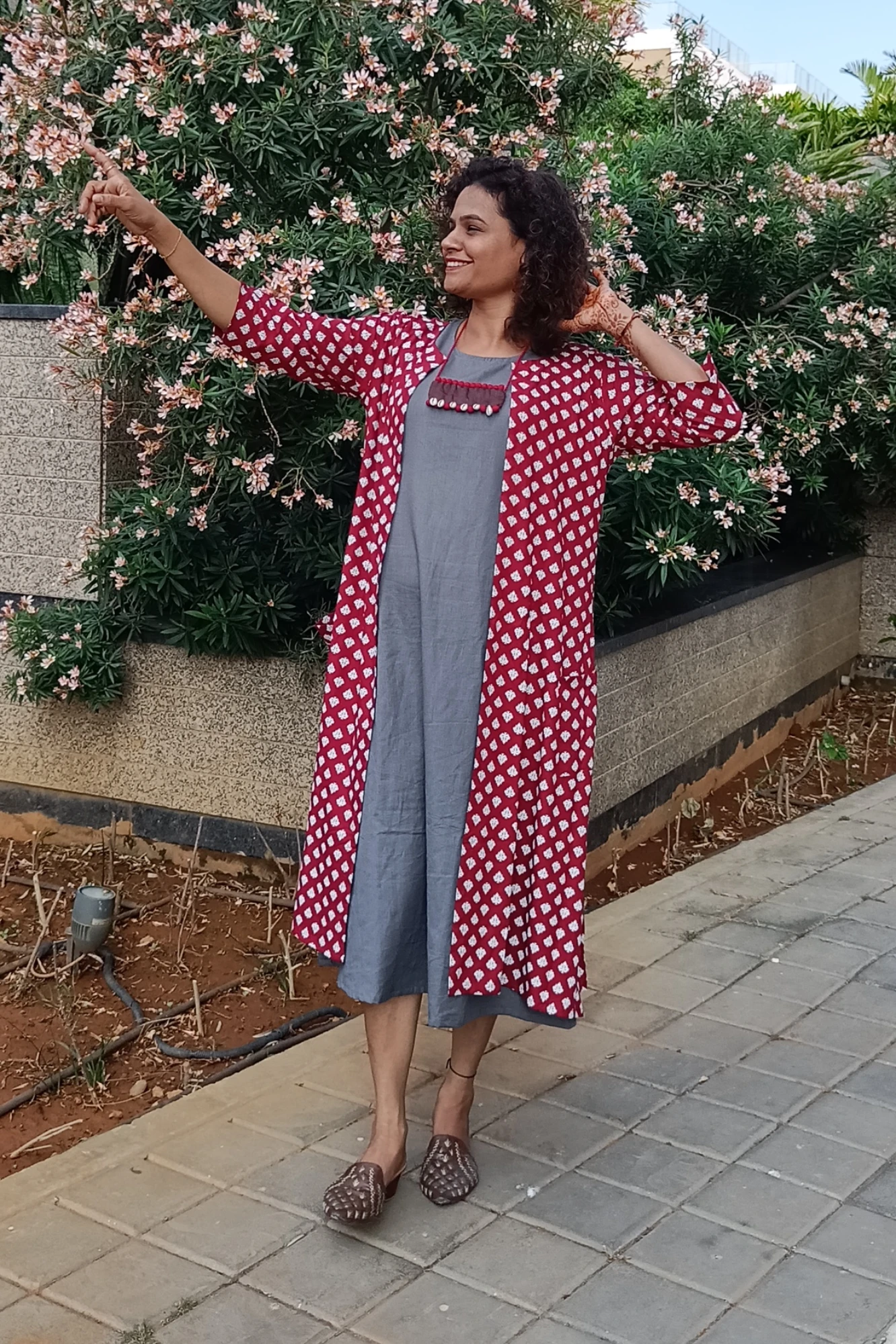 Grey & Maroon double layer dress (5XL)