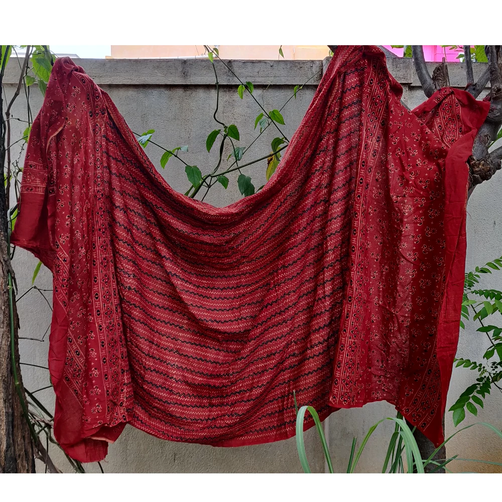 Natural Dye handblock printed Ajrakh Dupattas