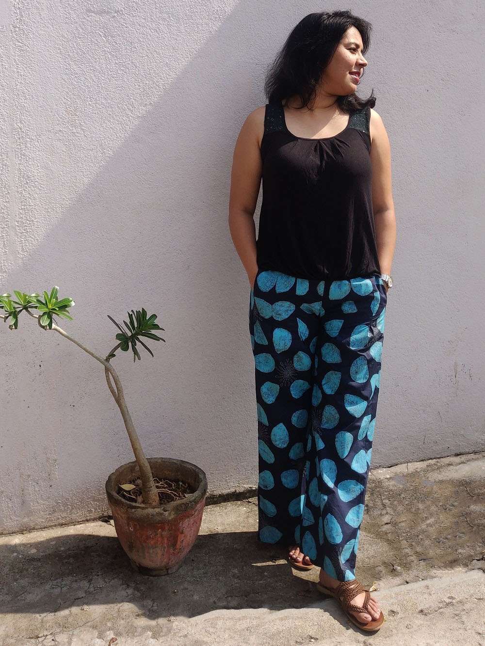 Midnight Blue hand block printed cotton pants (S)
