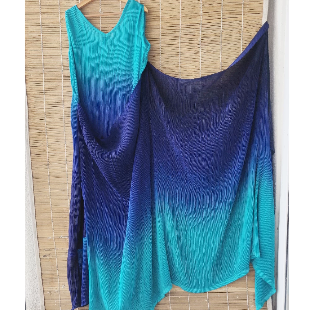 Ombre Blue Accordion Pleated Saree -Dress (XS-L)