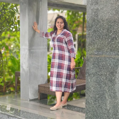 Checkered Cotton Dress/Kurta (S)