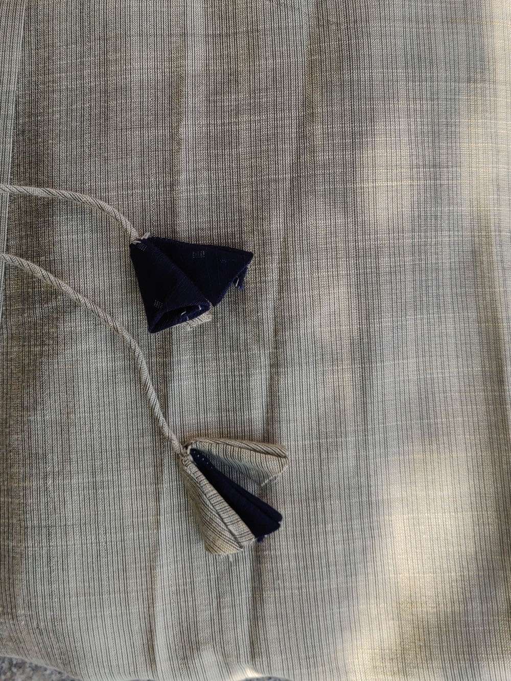 Beige and Blue Soft Cotton Silk drawstring dress (S)