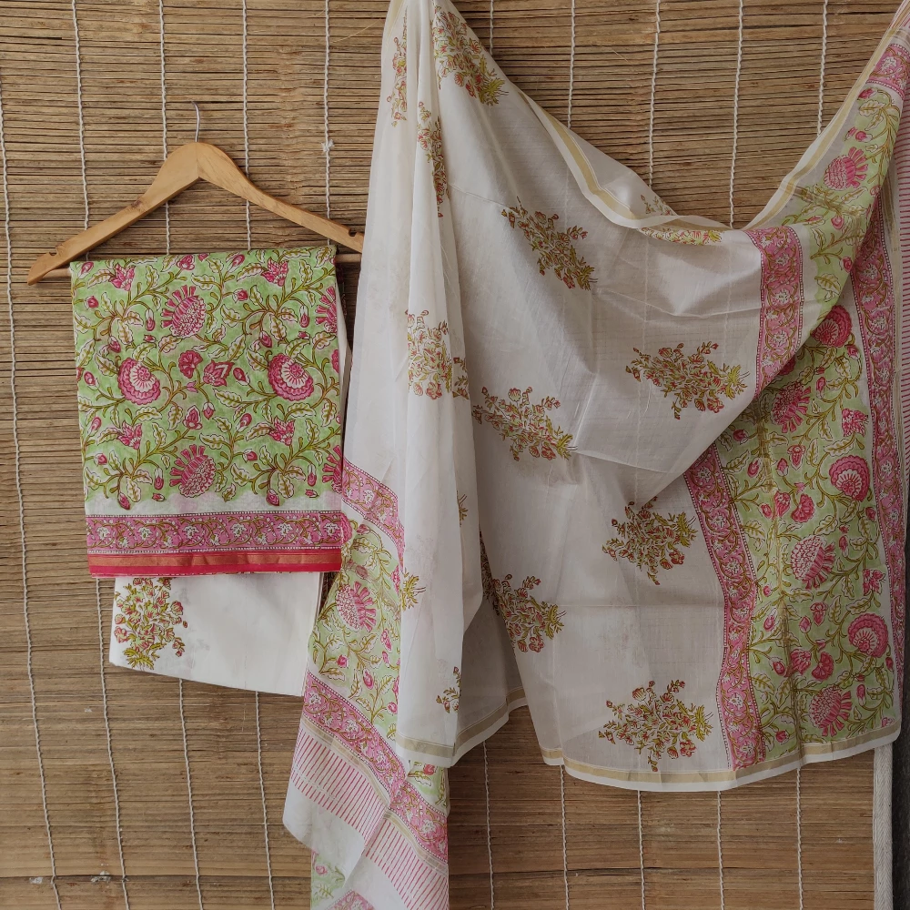 Unstitched - Green Chanderi Silk kurta set