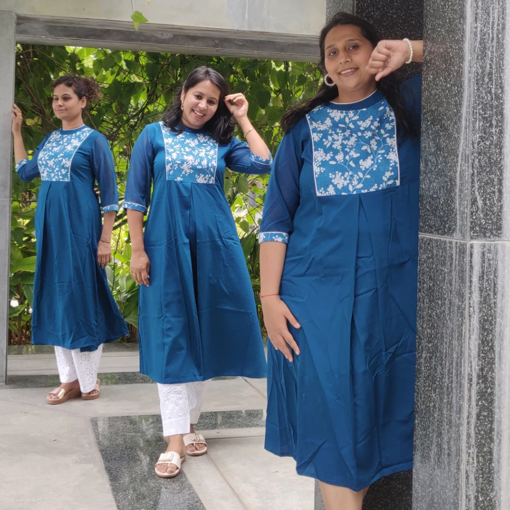 Blue yoke print A Line kurta/dress (M)