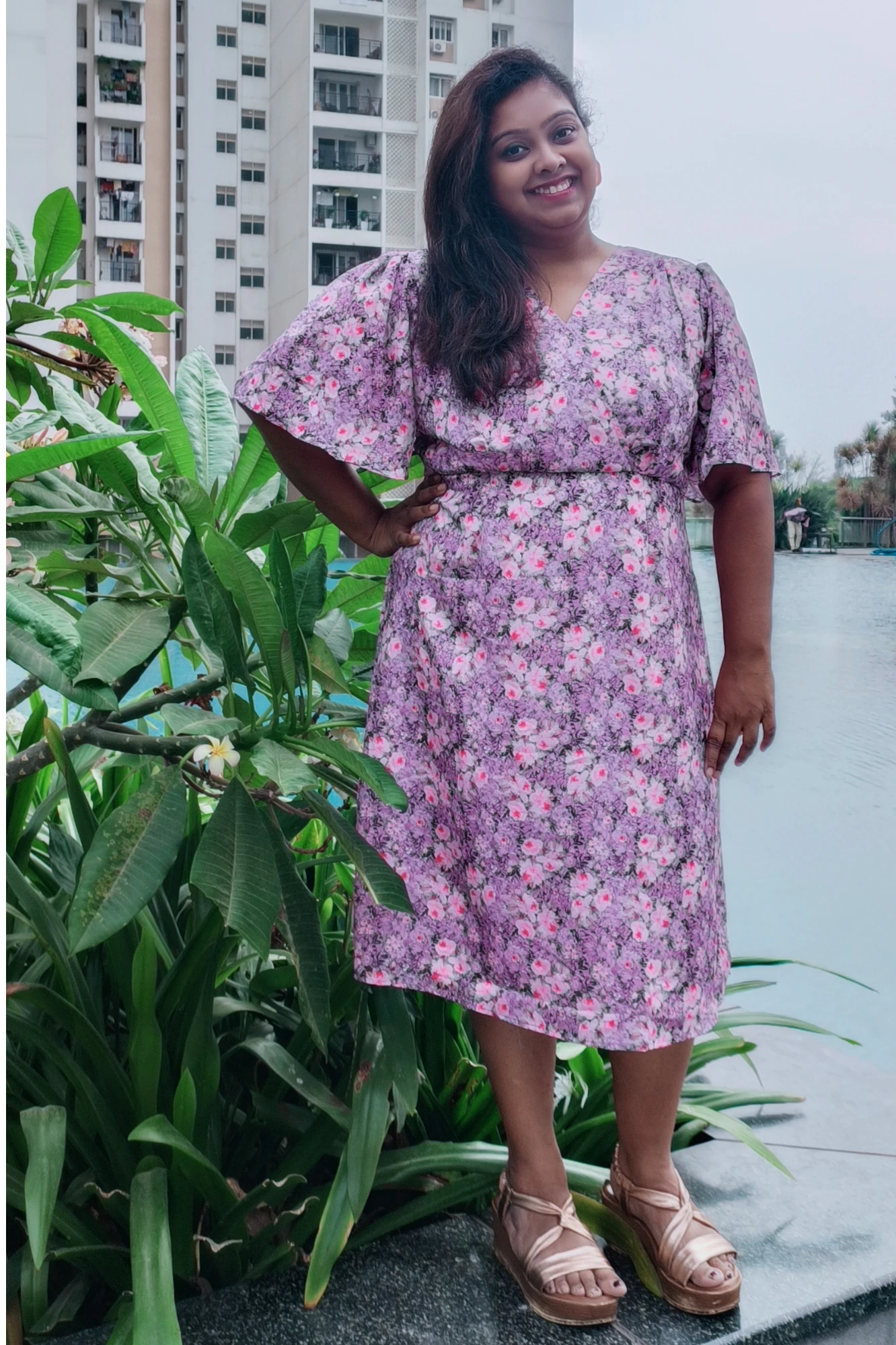 Lavender printed Chinnon dress (XS)