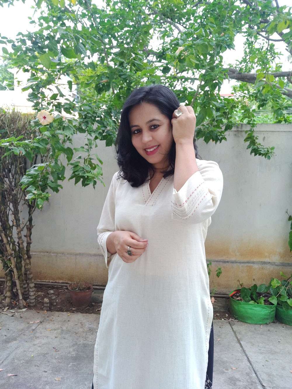 Overlapping V neck Cotton collar kurta (M)