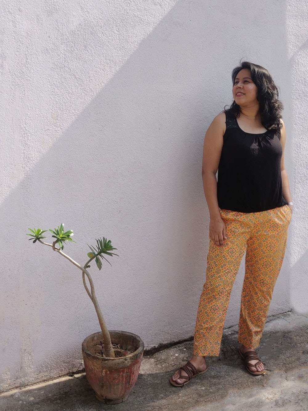 Sandstone orange - screen printed cotton pants (M)