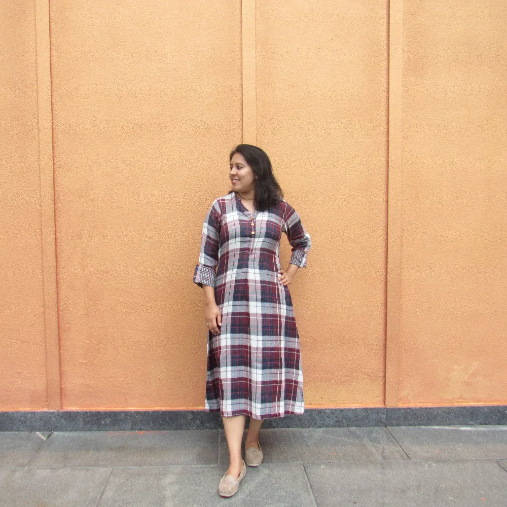 Checkered Cotton Dress/Kurta (S)
