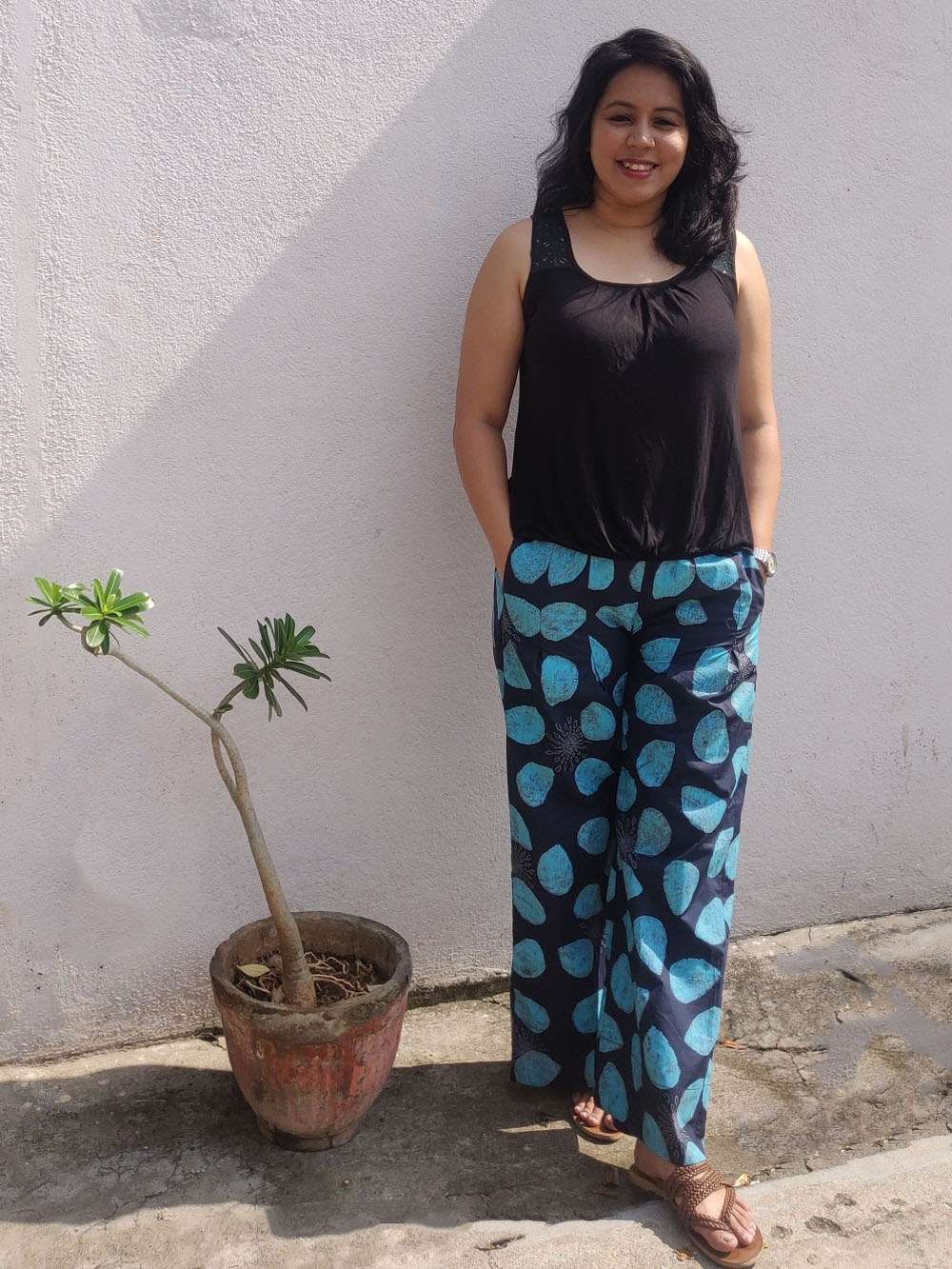 Midnight Blue hand block printed cotton pants (S)