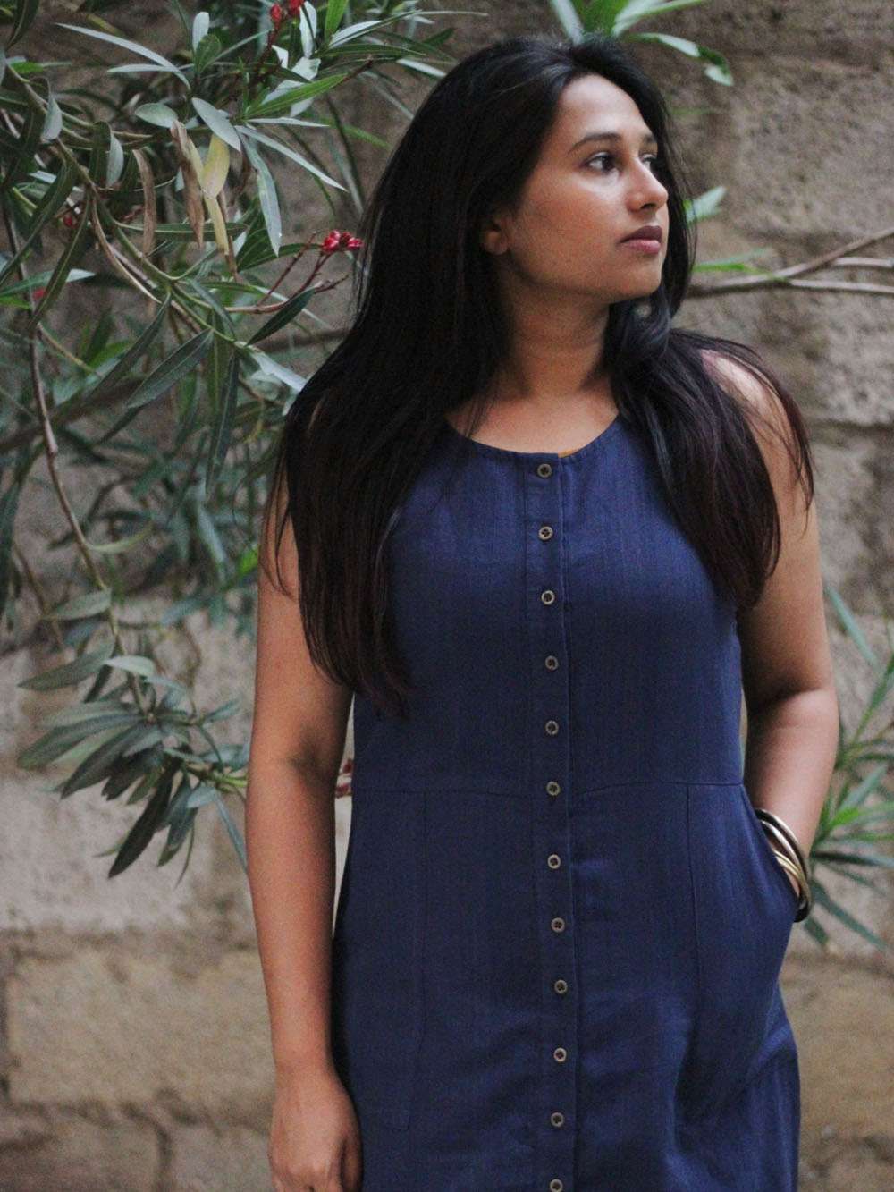 Handloom Denim button down maxi dress