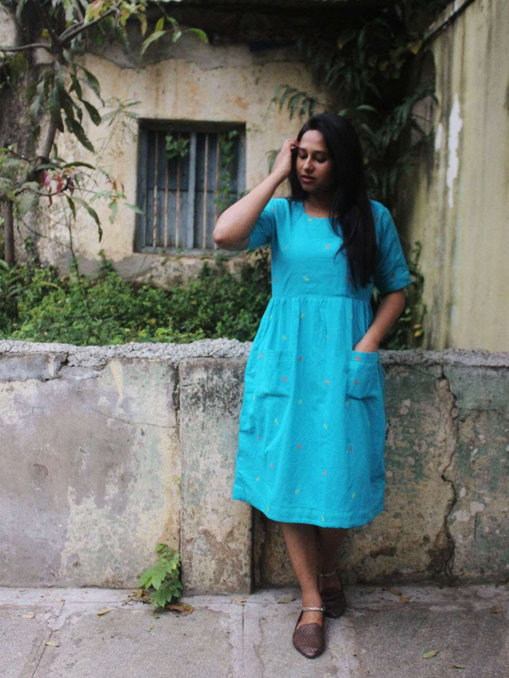Handloom Cotton Rocket motif dress (S)