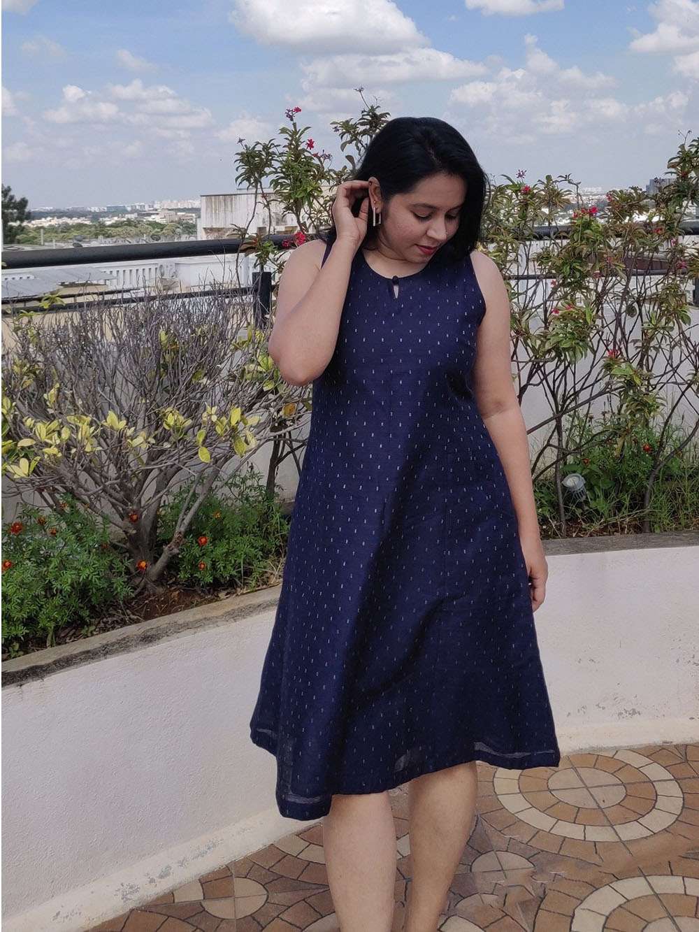 Midnight Blue Lurex Cotton Silk Dress (L)