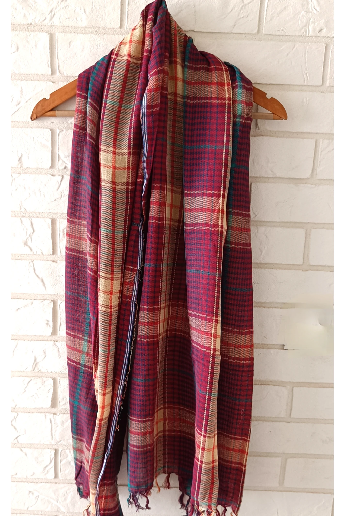 Maroon meadows plaid cotton stole