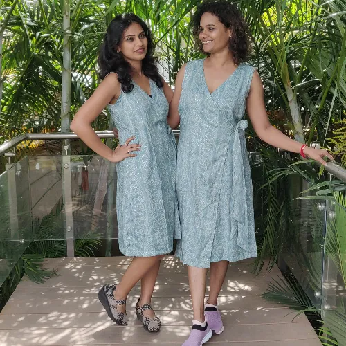 Pastel Blue Rayon Wrap Dress