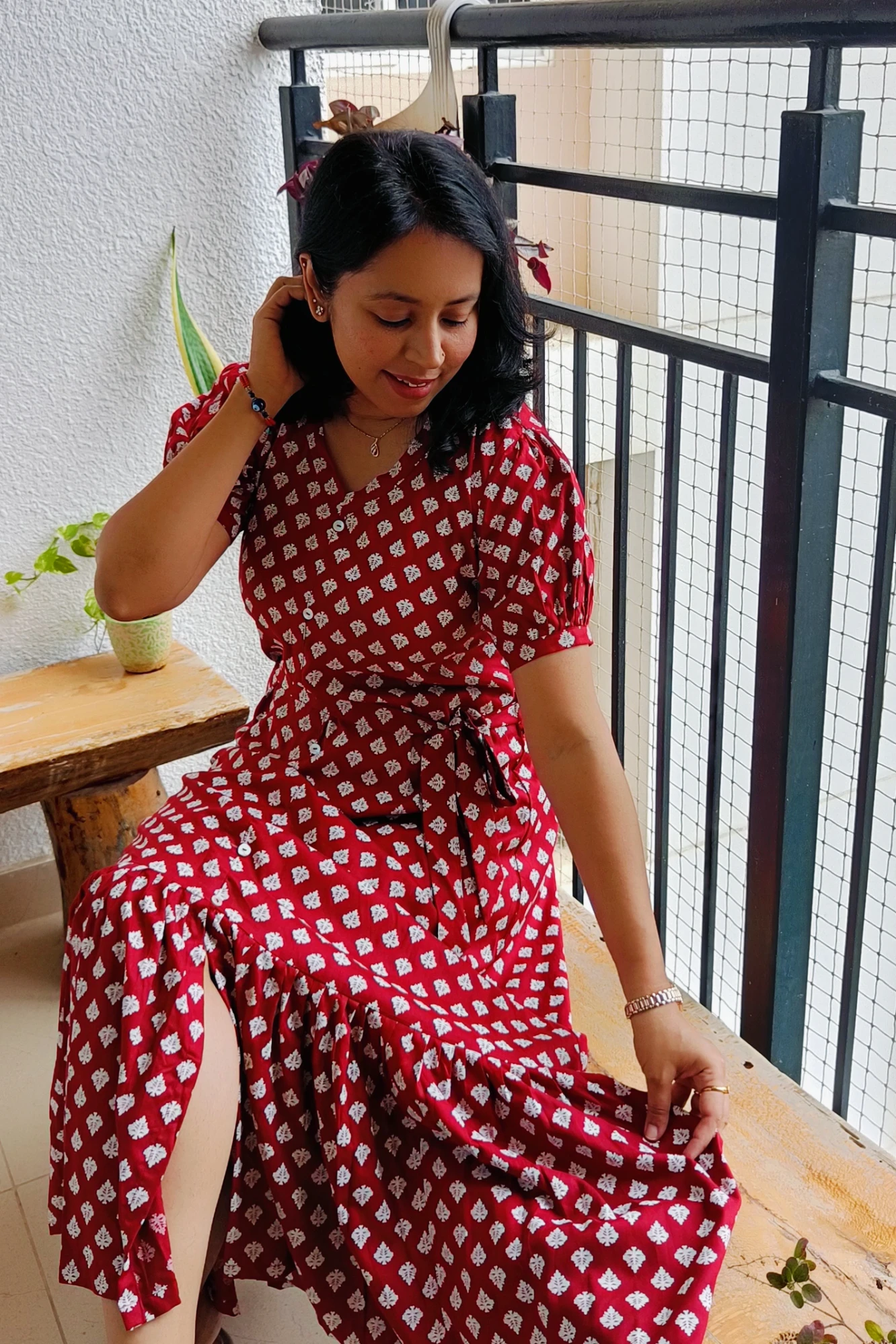 Printed Viscose Maxi dress with frill (XL)