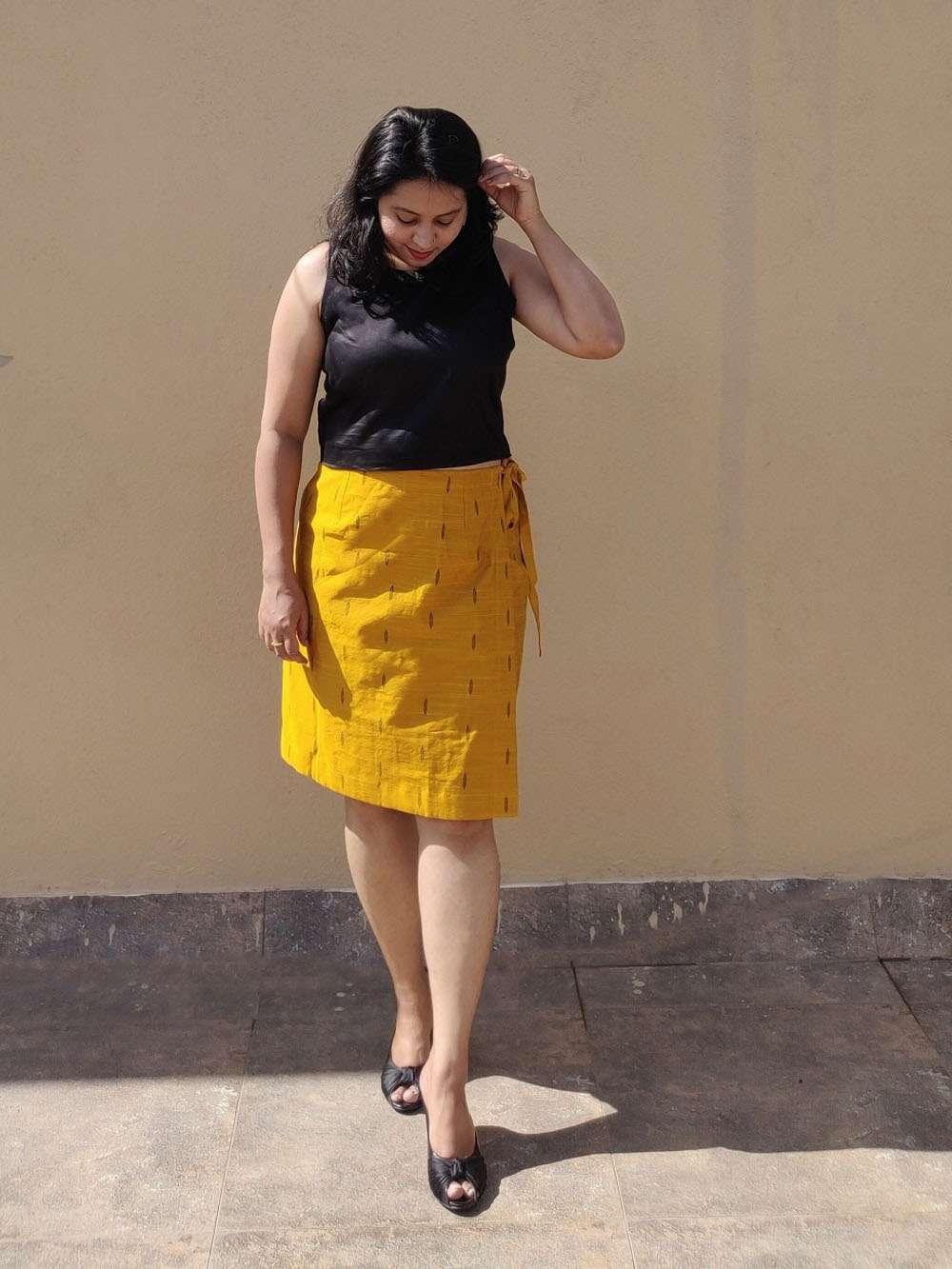 Mustard Yellow Cotton Silk Wrap Skirt