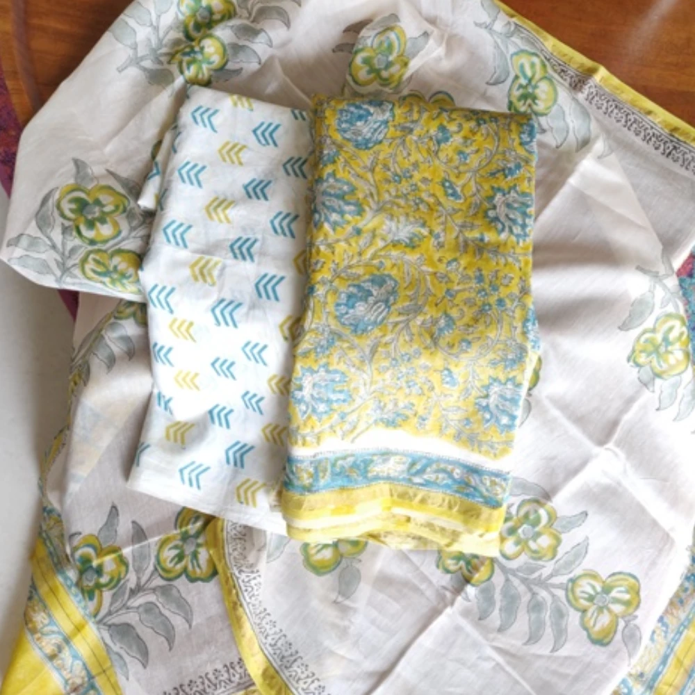 Yellow Chanderi Silk kurta set (Yellow/Unstitched/XS)