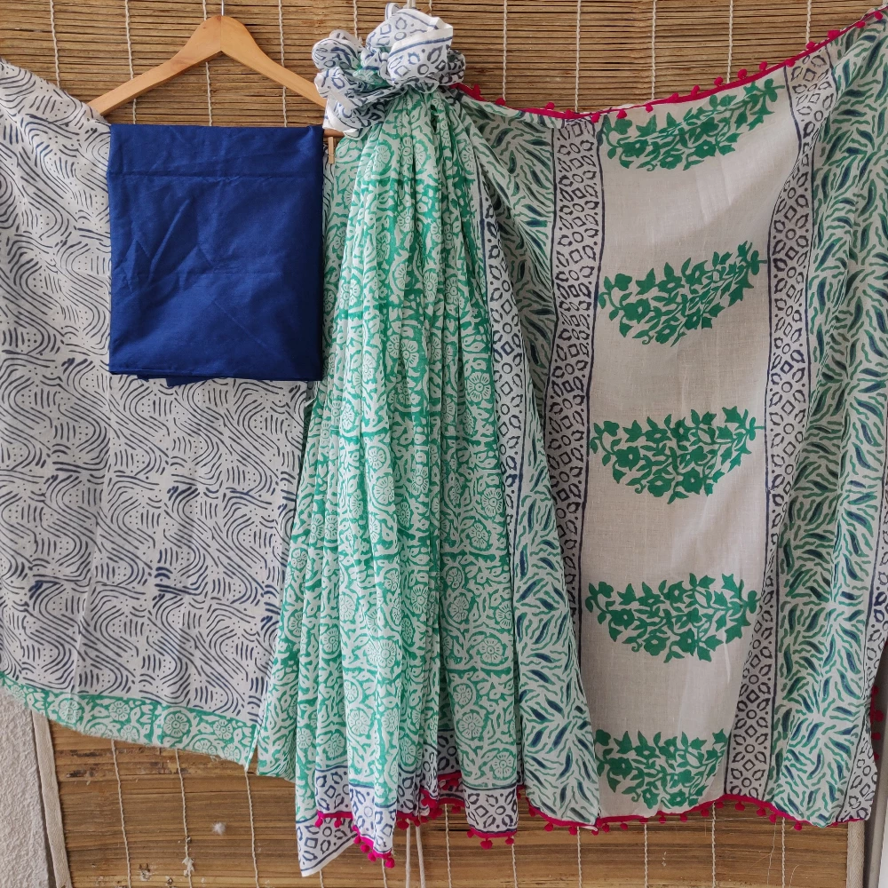 Seagreen floral printed Cotton saree