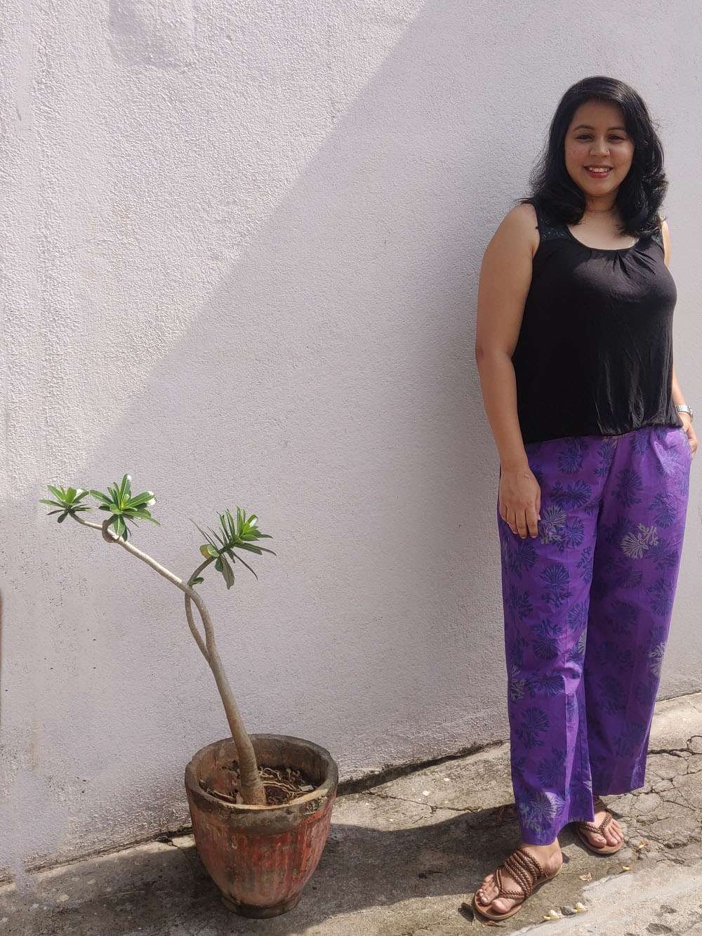 Iris Purple hand block printed cotton pants (S)