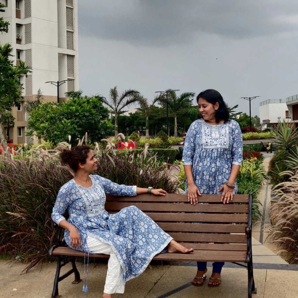 Floral printed Embroidered yoke cotton kurta