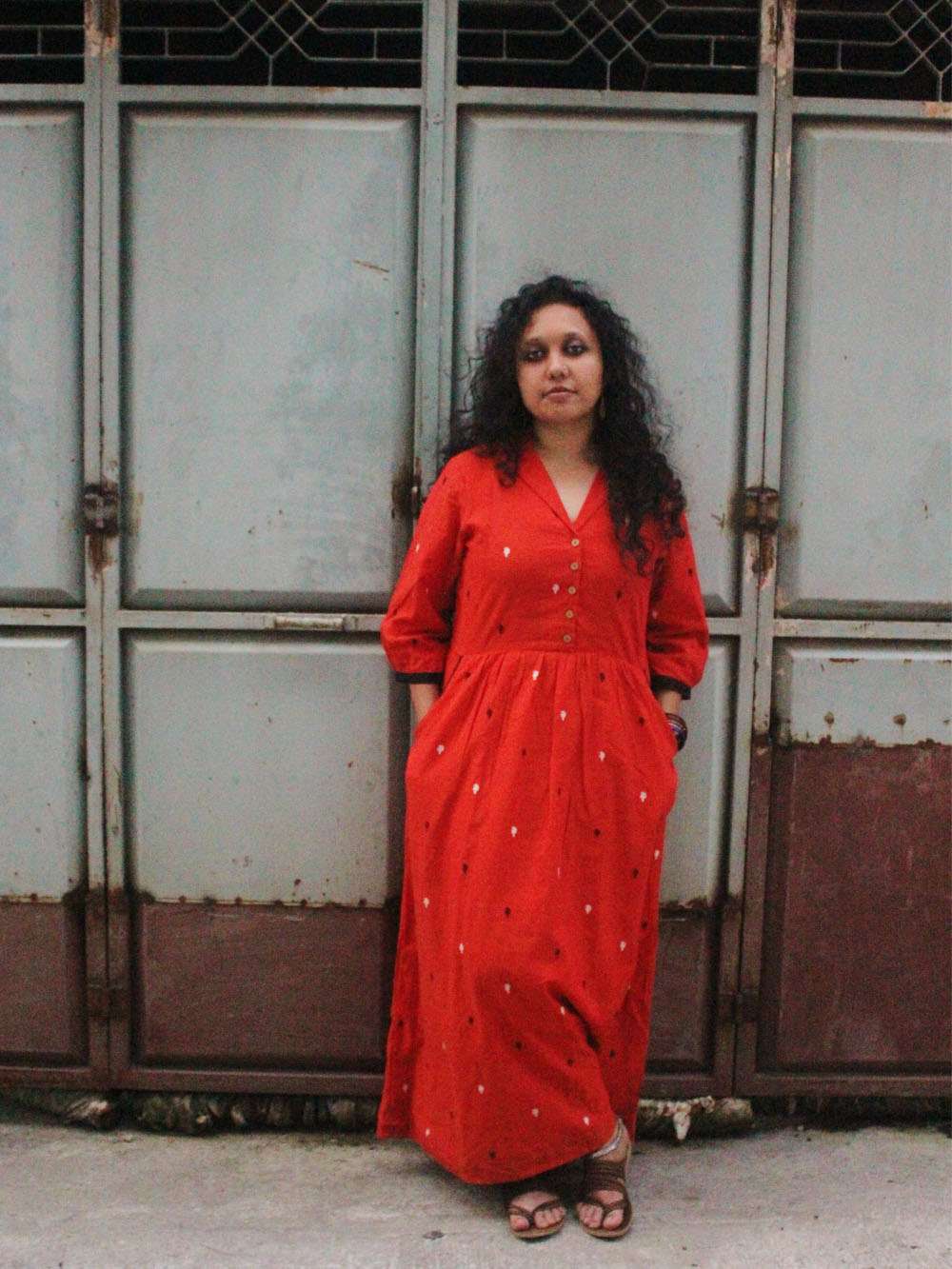 Handloom Cotton Paisley motif maxi dress (s)