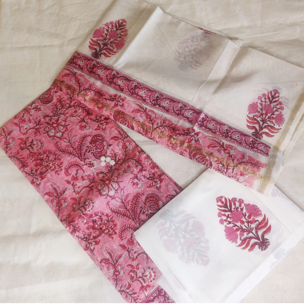 Pink Chanderi Silk kurta set (Pink/Unstitched/XS)