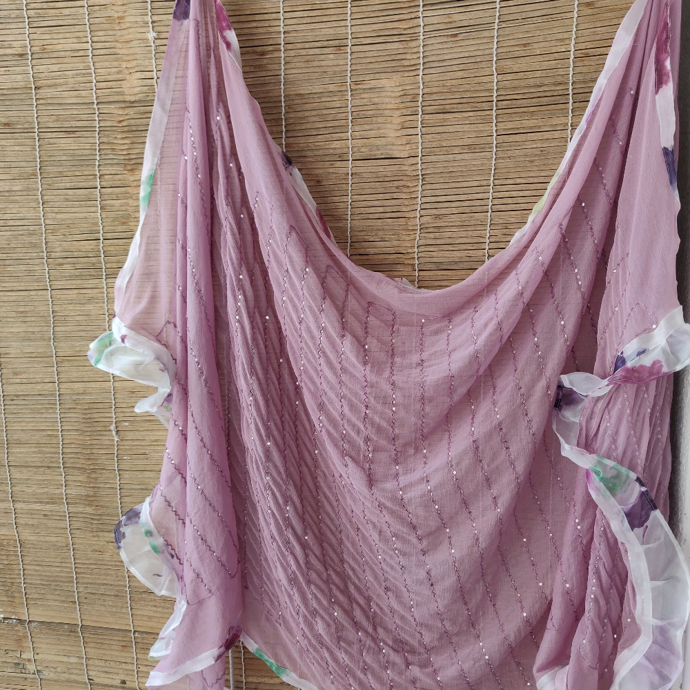 Unstitched Lavender Chinnon-Organza Hand embroidered kurta set (Unstitched set)