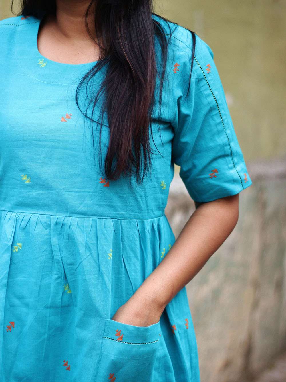 Handloom Cotton Rocket motif dress (S)