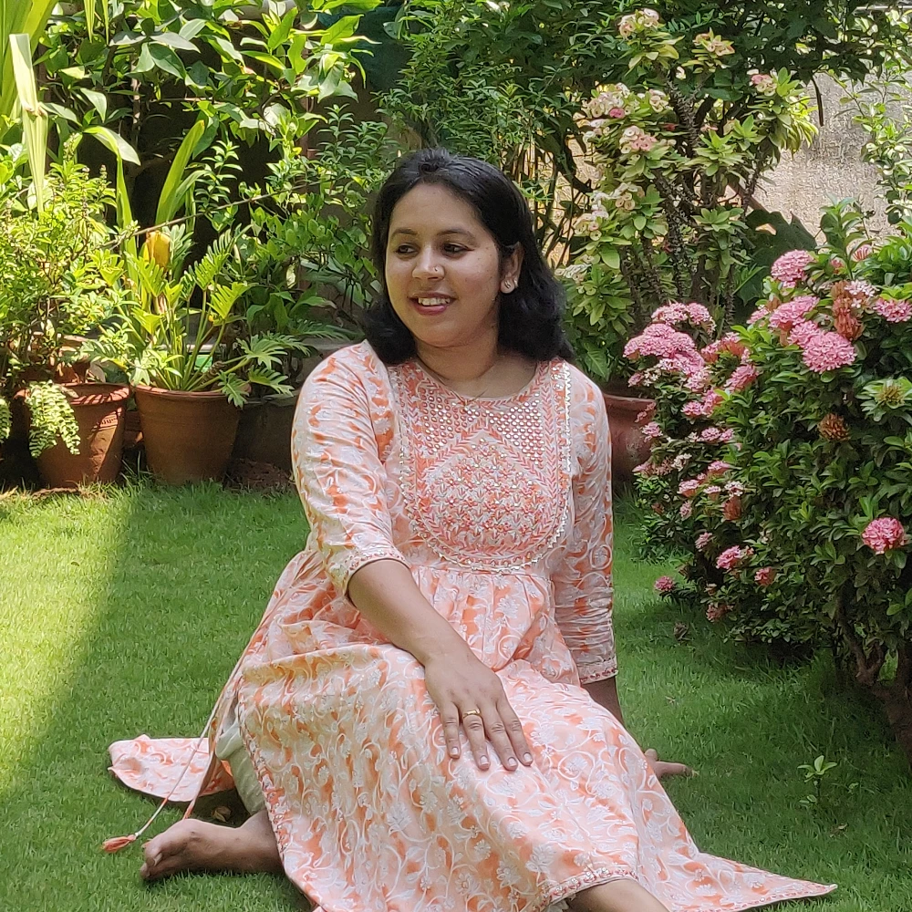 Orange floral printed Embroidered yoke kurta
