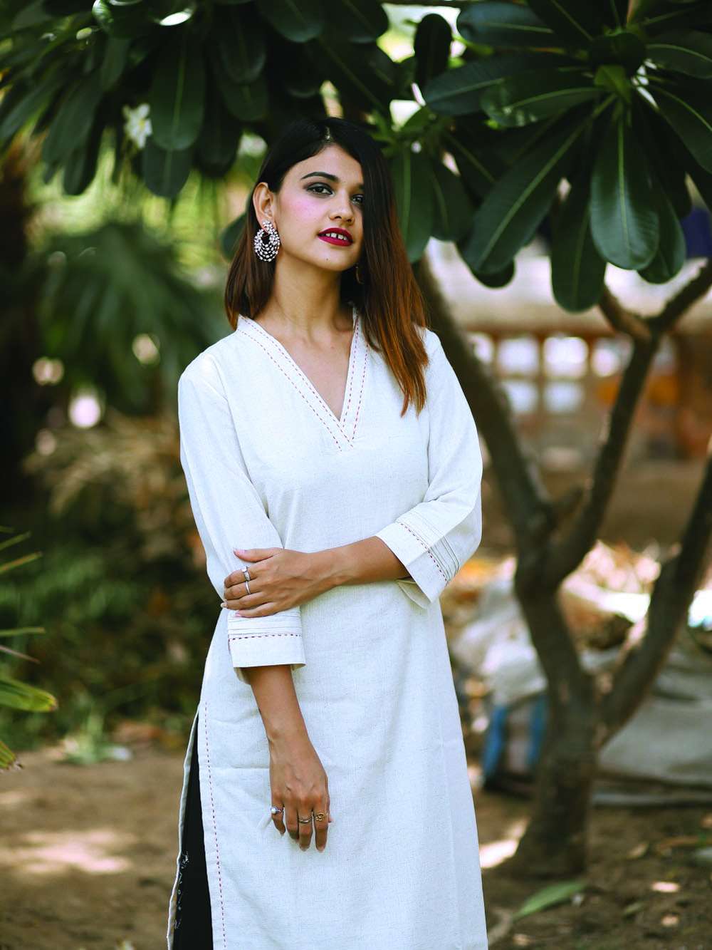 Overlapping V neck Cotton collar kurta (M)