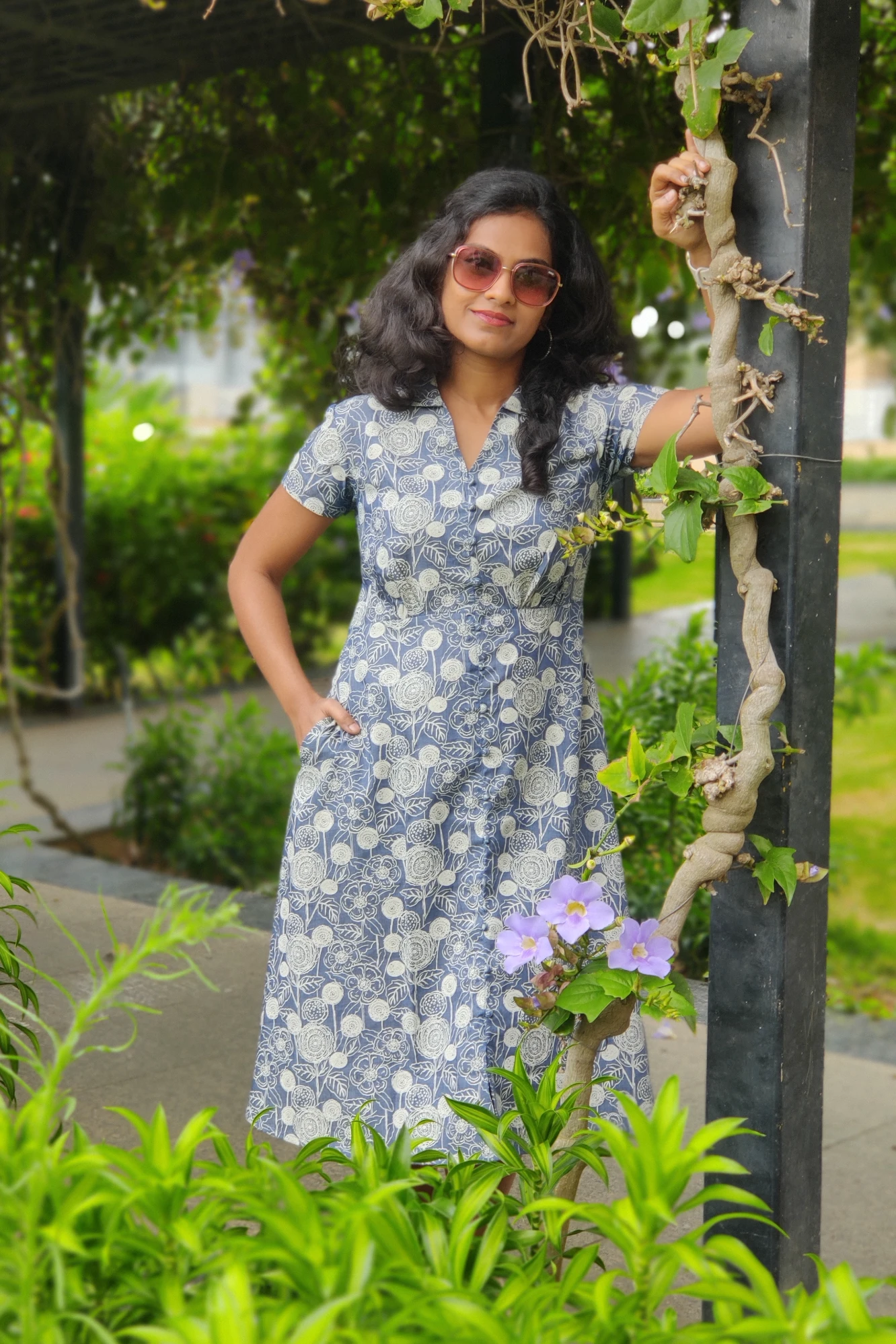 Soft Cotton Denim printed dress (XS)