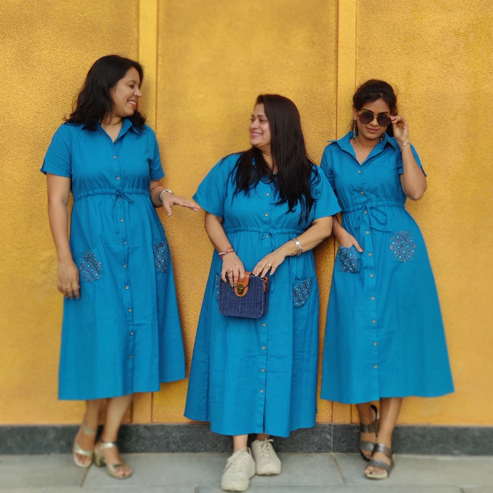 Cotton hand embroidered button down dress (XS)