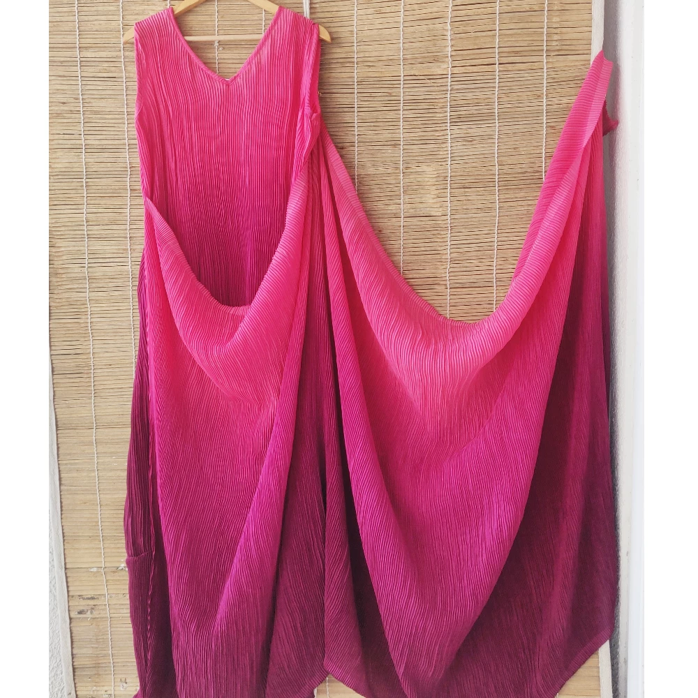 Ombre Pink Accordion Pleated Saree-Dress (XL - 4XL)