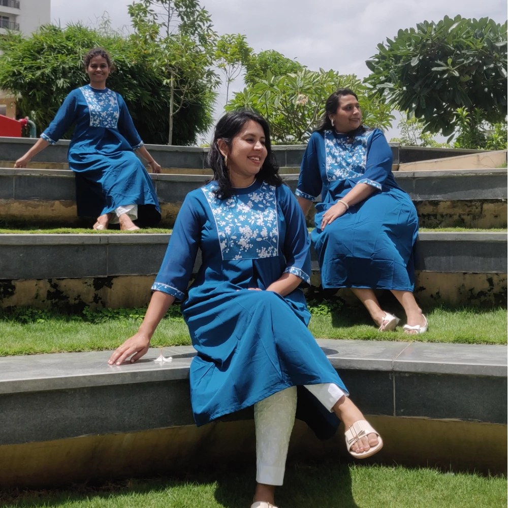 Blue yoke print A Line kurta/dress (M)