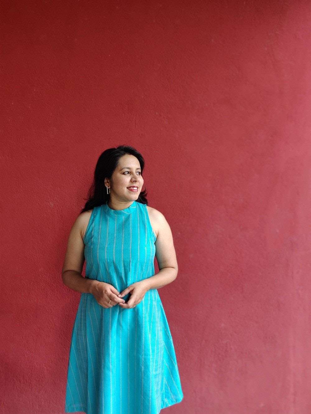 Aqua Blue Cotton Silk Dress (m)