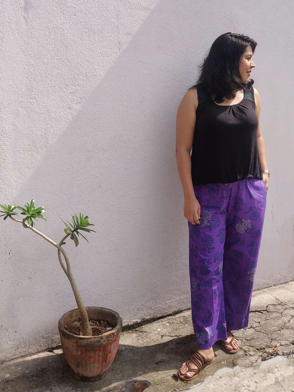 Iris Purple hand block printed cotton pants