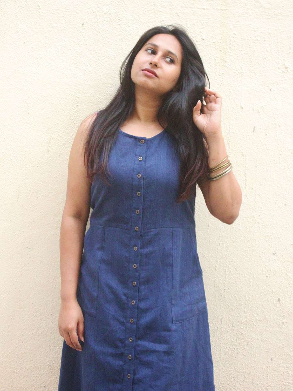 Handloom Denim button down maxi dress