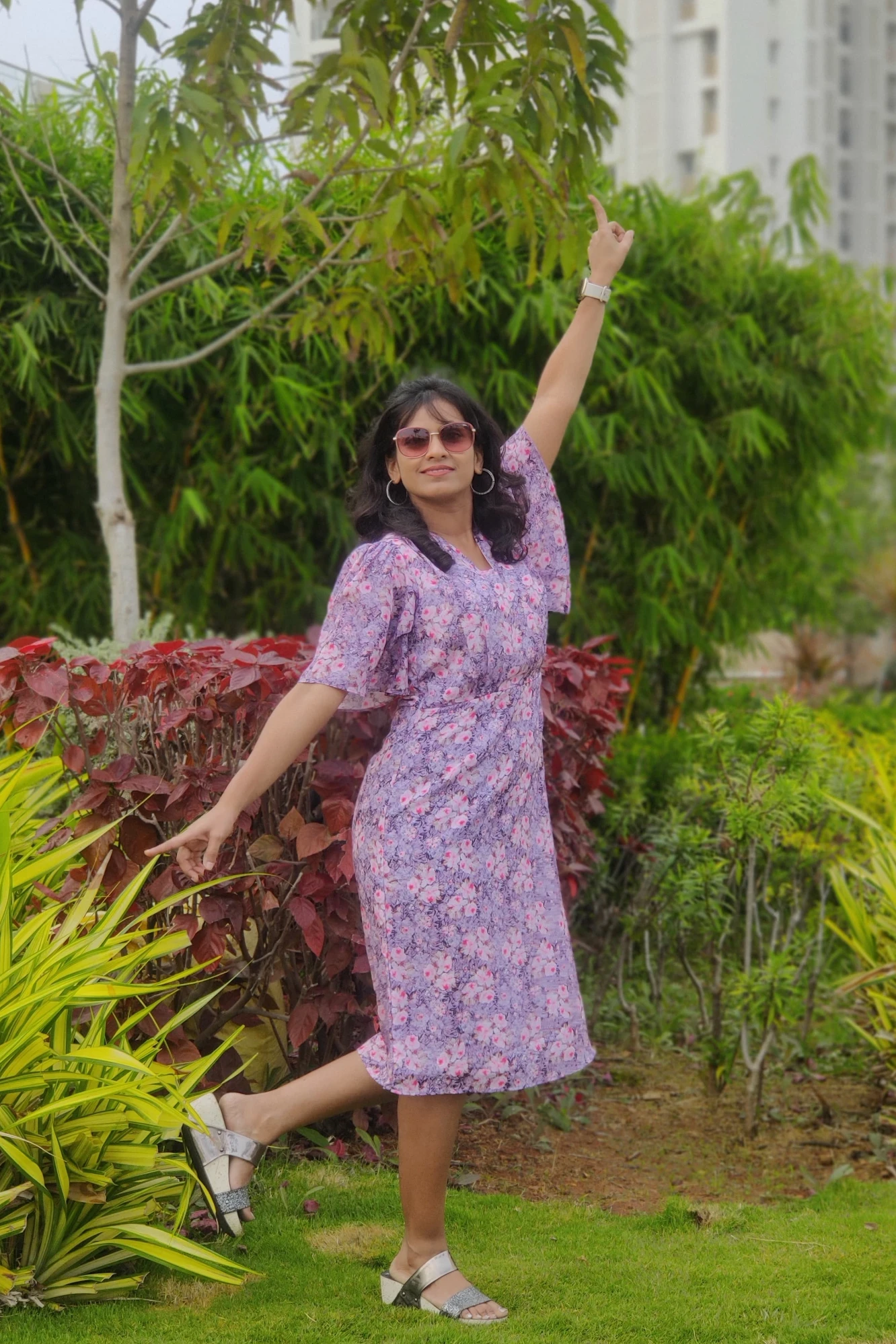 Lavender printed Chinnon dress (XS)