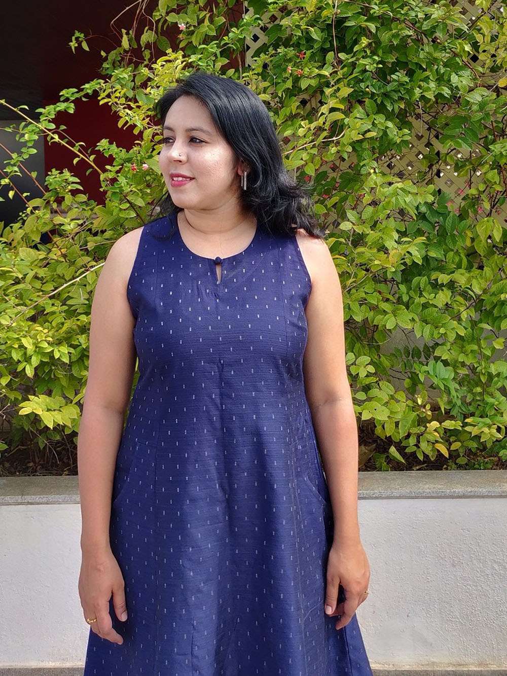 Midnight Blue Lurex Cotton Silk Dress (L)