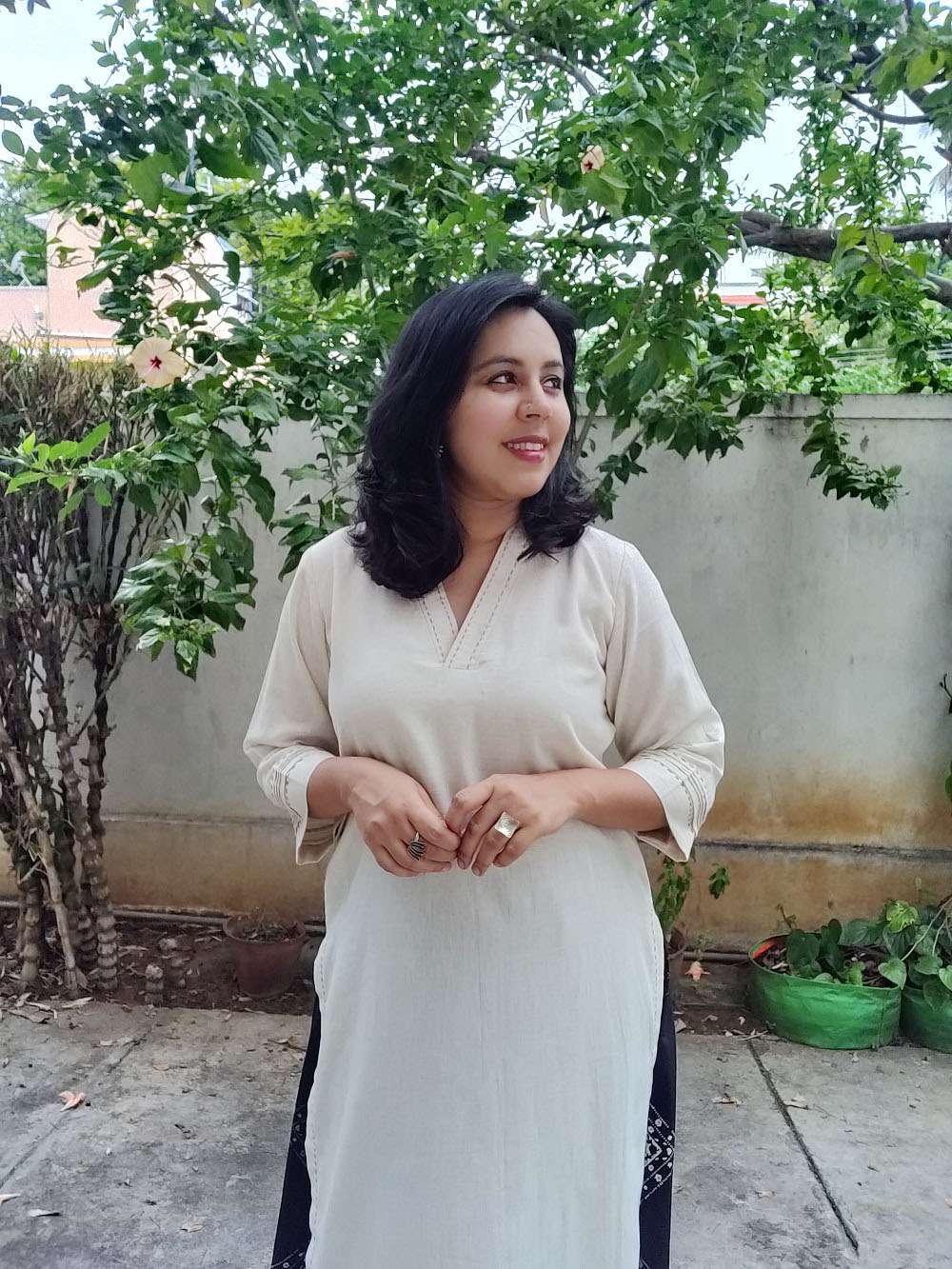 Overlapping V neck Cotton collar kurta (M)