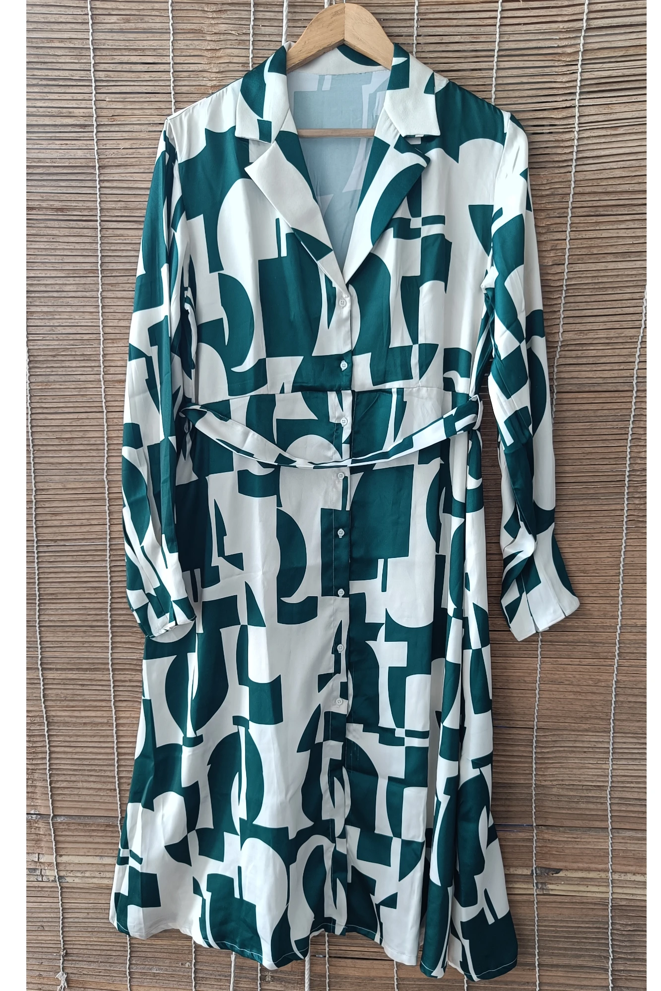 Satin printed button down dress (XS)