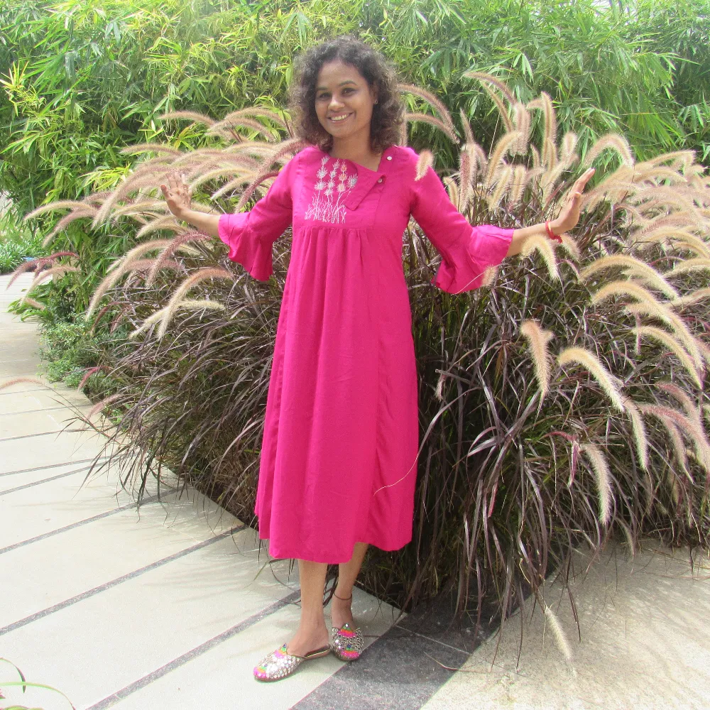 Rayon Embroidered Yoke Dress/kurta (M)