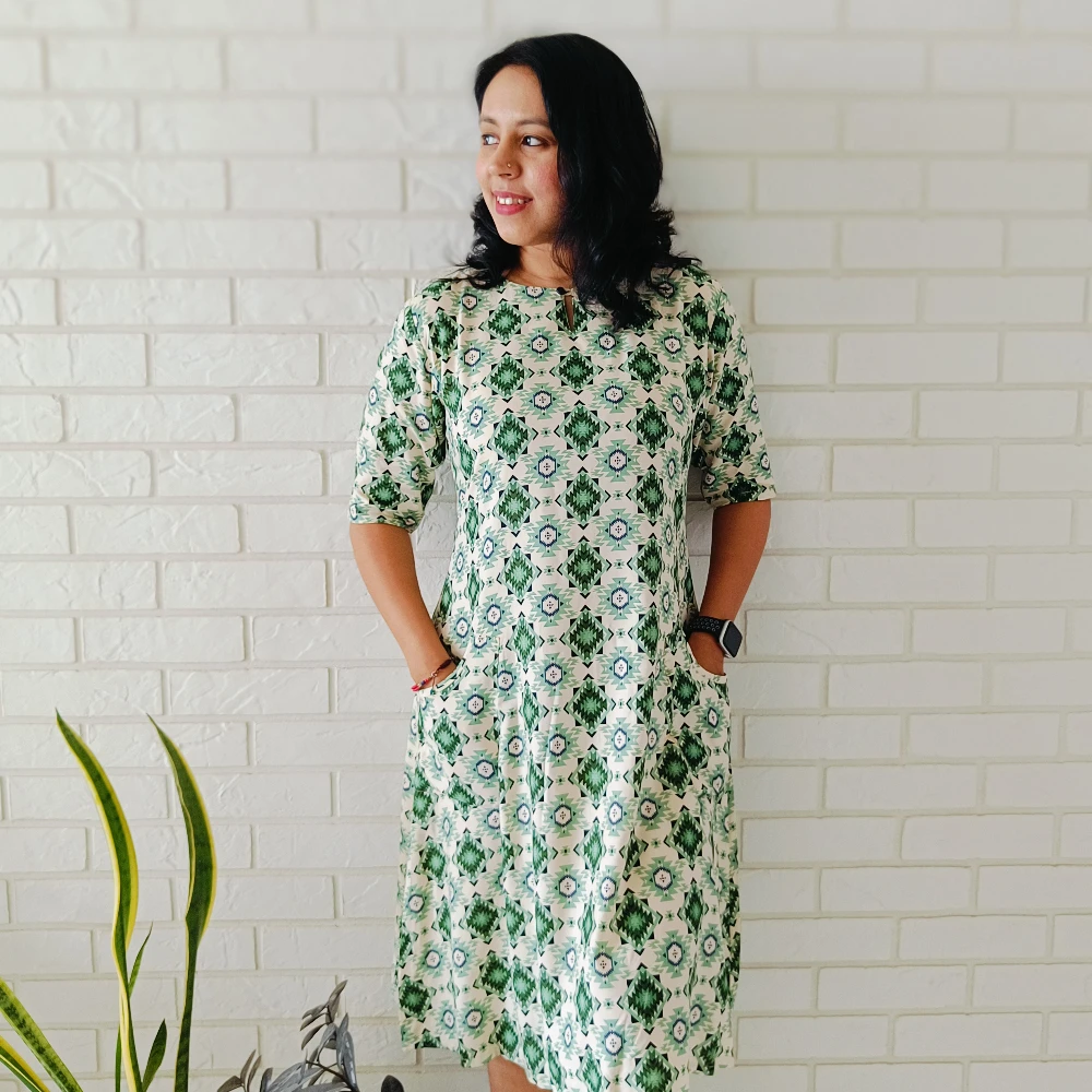 Printed Viscose boat neck dress (5XL)