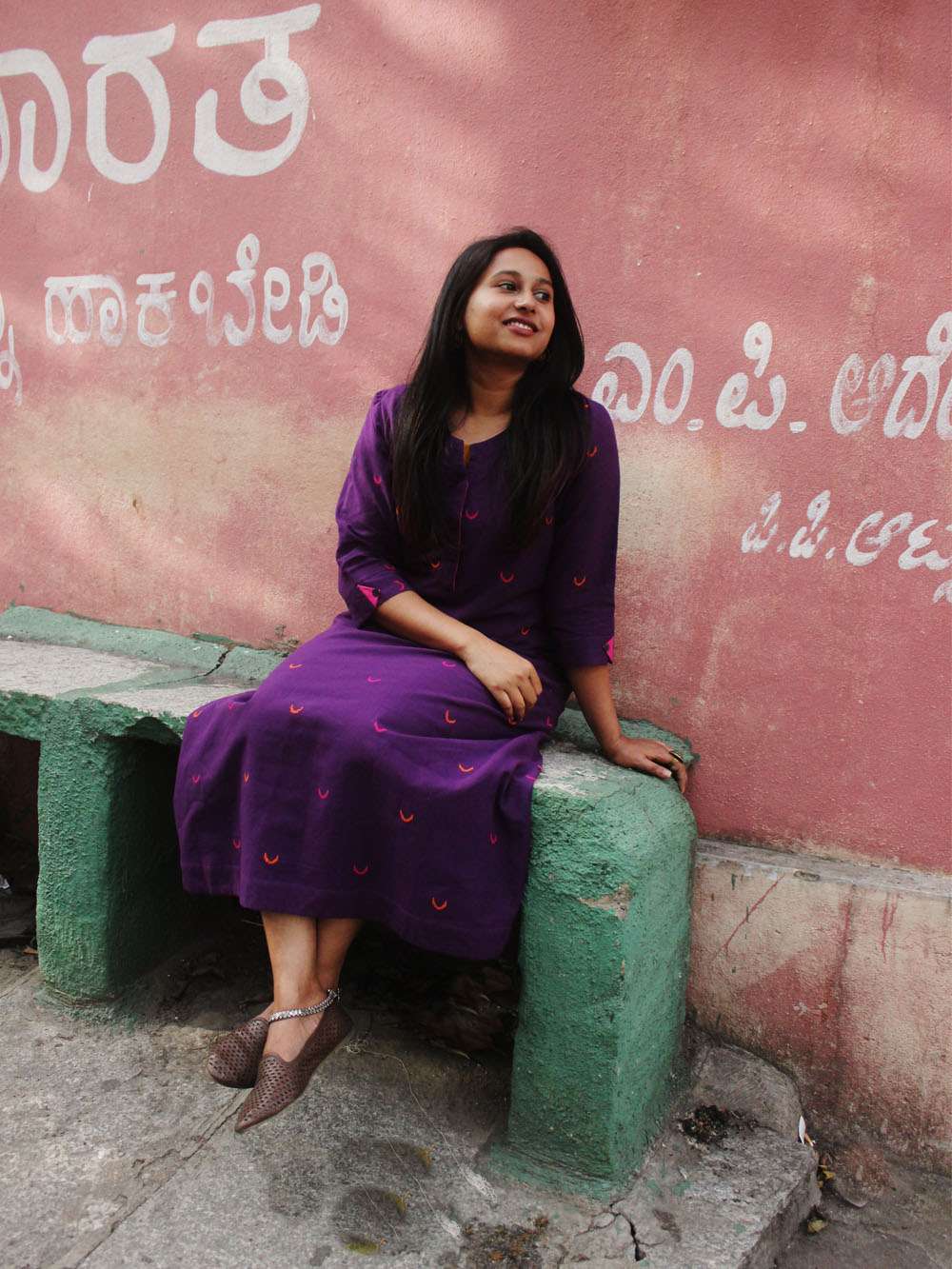 Handloom Cotton Crescent motif midi dress