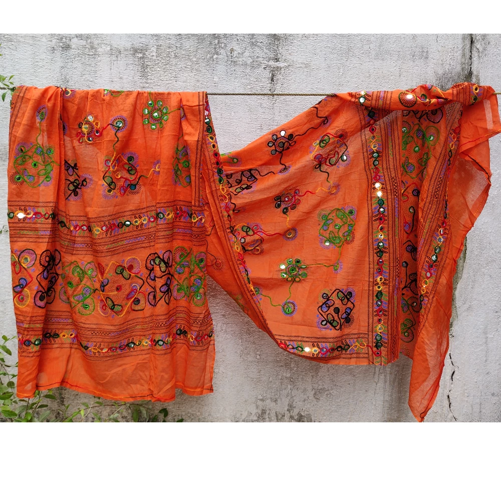 Cotton Aari work dupatta (orange)