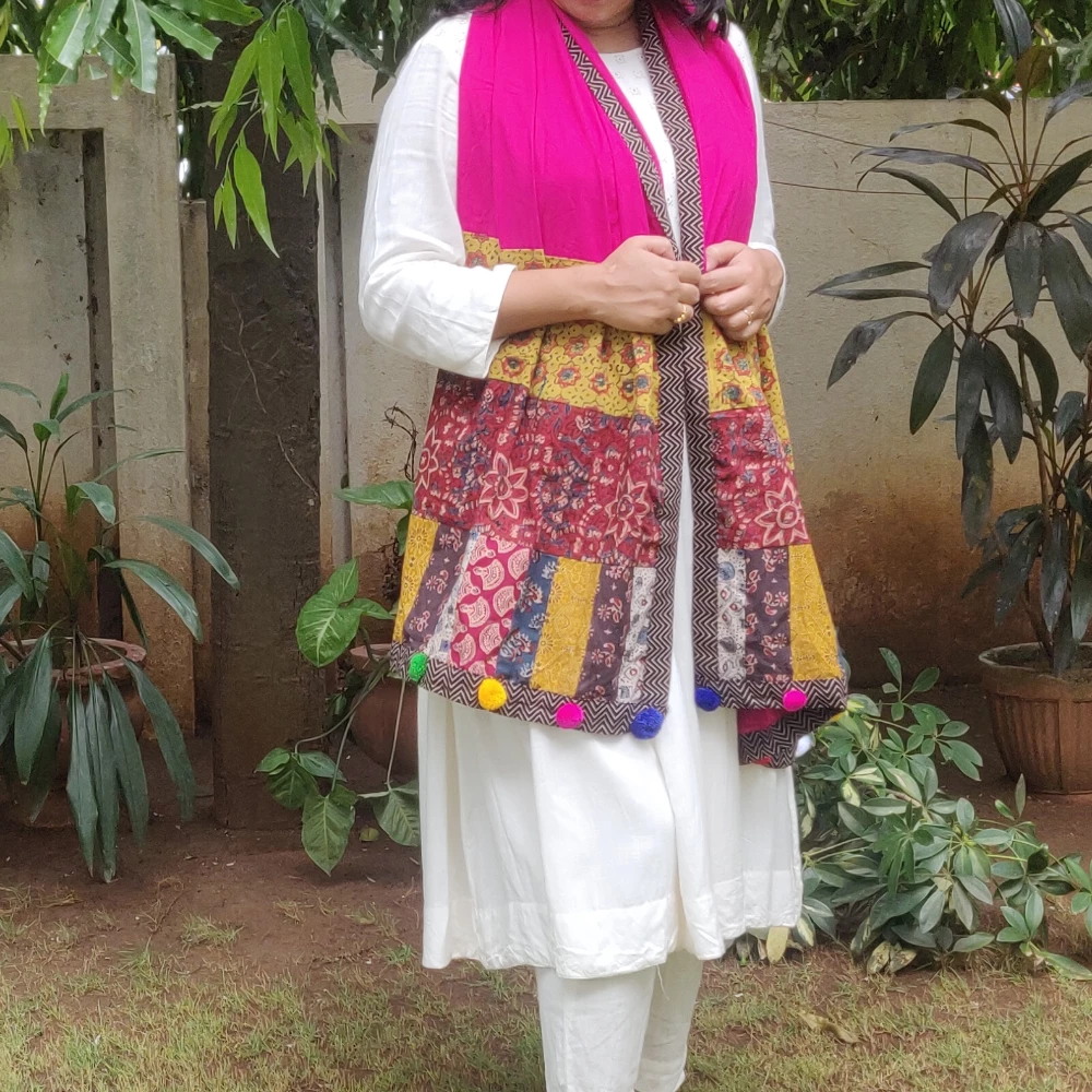 Ajrakh Cotton patchwork Stole