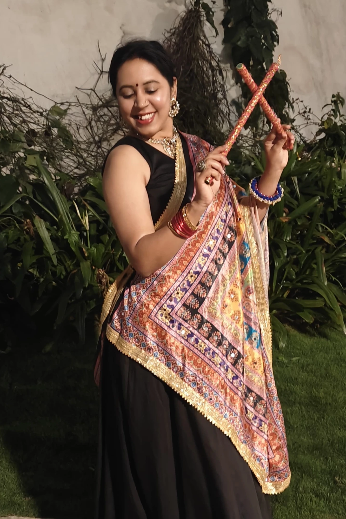 Printed mirror work dupatta