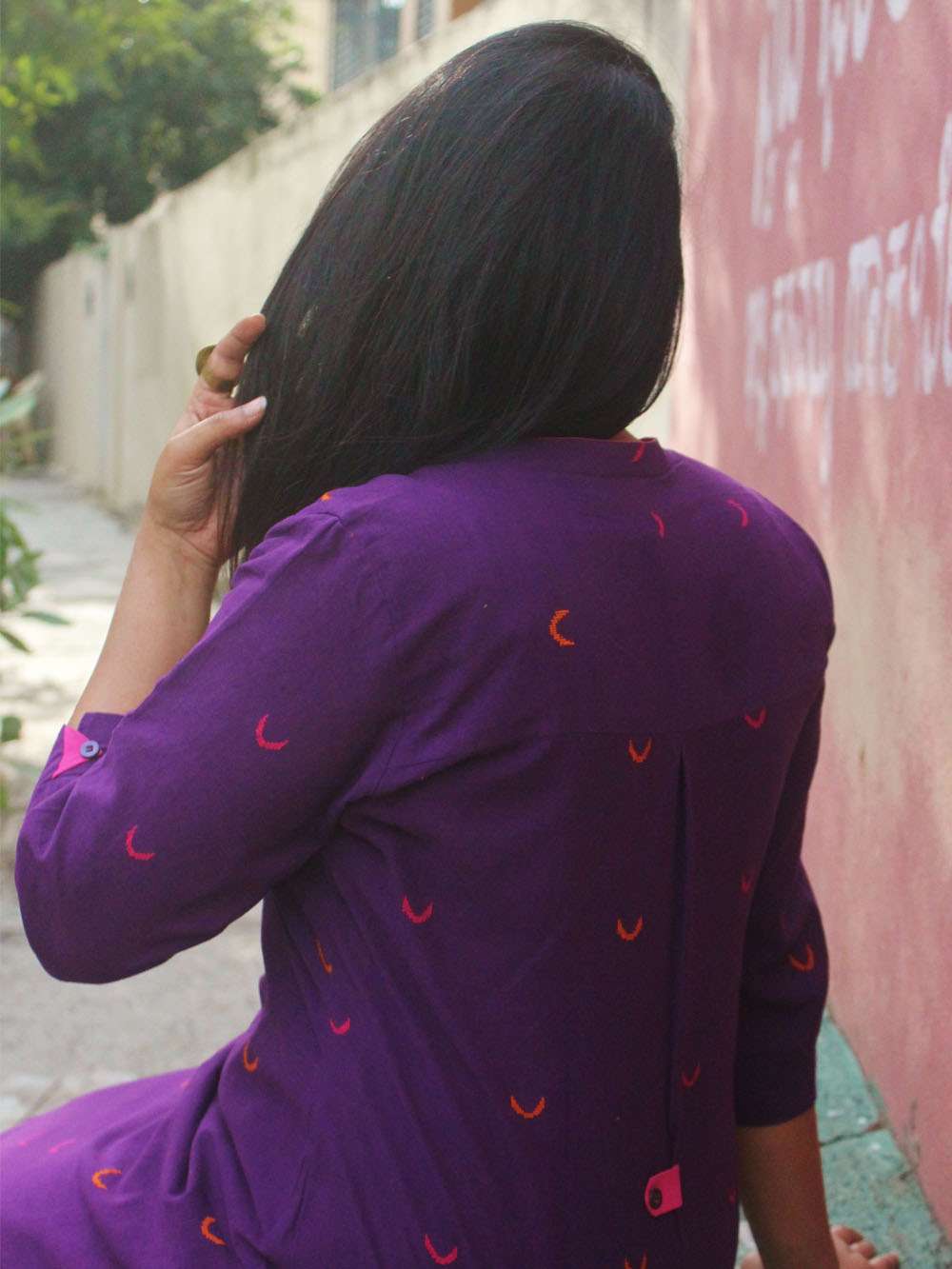 Handloom Cotton Crescent motif midi dress